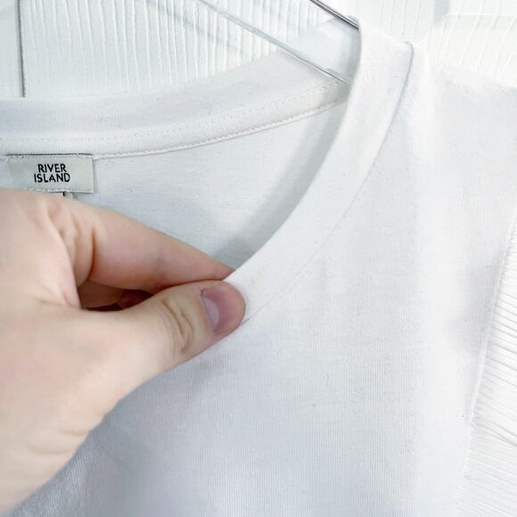 River Island White Long Sleeve T-Shirt with Accordion Pleat Ruffle - Picture 4 of 7